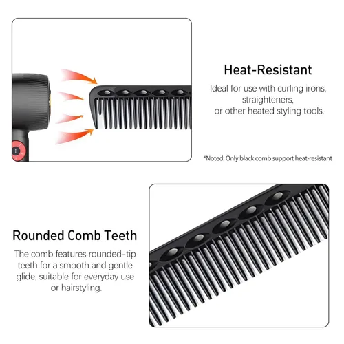 Miniatura 2 de Juego de 3 peines de peluquería de fibra de carbono, peine de corte fino para hombres y mujeres, resistente al calor, negro, gris, blanco
