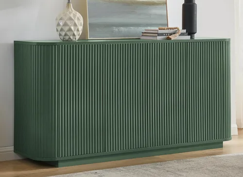 Miniatura 15 de LKTART Aparador de 64 pulgadas con almacenamiento, armario de almacenamiento de madera acanalada, aparador Credenza con estantes ajustables, resorte