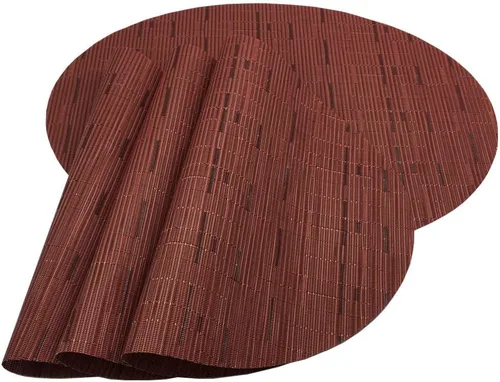 Miniatura 13 de Juego de 4 manteles individuales de vinilo tejido ovalado de bambú de imitación rojo A, resistentes al calor, lavables para mesa de cocina