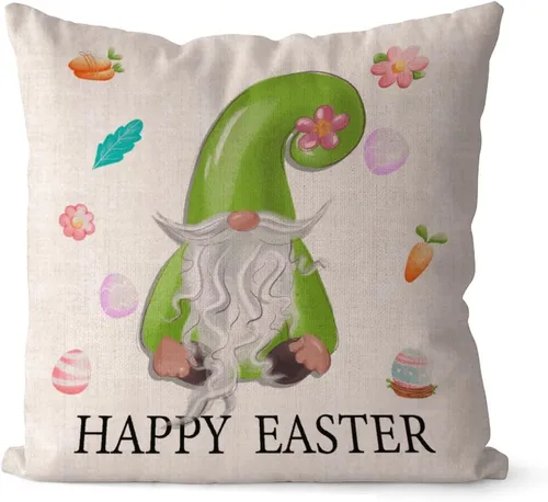 Miniatura 48 de Divertidas fundas de almohada de gnomo de Pascua, huevos de Pascua, zanahorias, divertidas fundas de almohada de 16 x 16 pulgadas, decoración