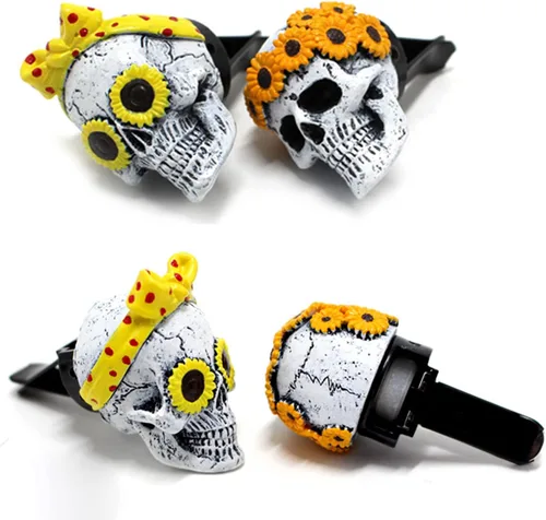 Miniatura 4 de Decoración de Calavera de Azúcar para Mujeres, Ambientadores de Aire de Girasol, Accesorios de Coche para Interior, Estética del Tablero
