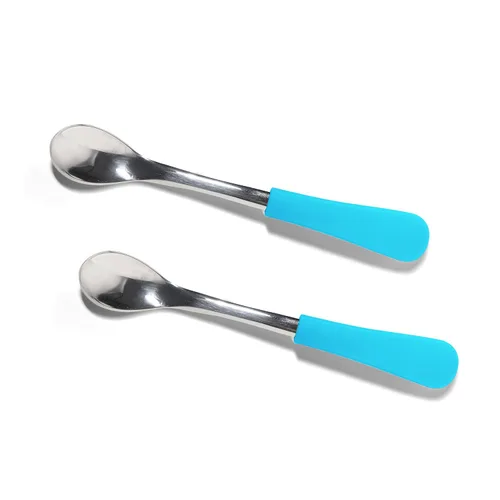 Miniatura 11 de Avanchy Infant Baby Spoons Stainless Steel and Silicone Set, Self Feeding Food Utensils, 4 Months Baby Led Weaning, 2 Pack, Black