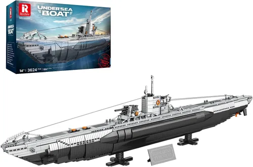 Reobrix U-Boat - Juego de construcción de submarino militar, kit de modelo de submarino militar para adultos, historia de la Segunda Guerra Mundial,