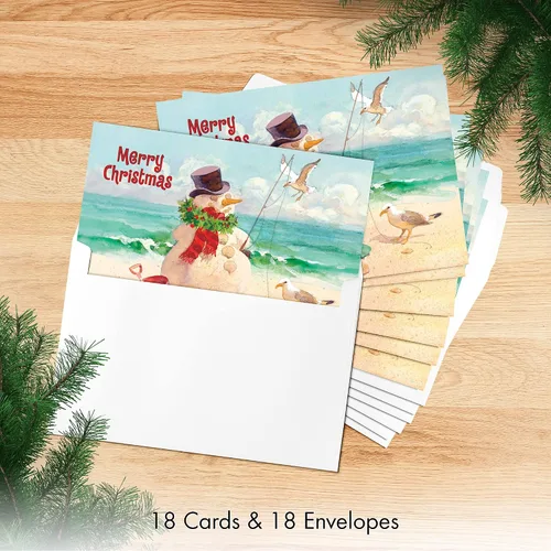 Miniatura 4 de Red Farm Studios Designer Greetings - Tarjetas de Navidad en caja, diseño de hombre de arena de playa con gaviotas