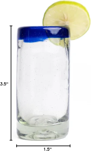 Miniatura 10 de Specialty - Vasos de tequila mexicanos, soplados a mano con color y textura únicos, juego de 4 piezas (borde azul)