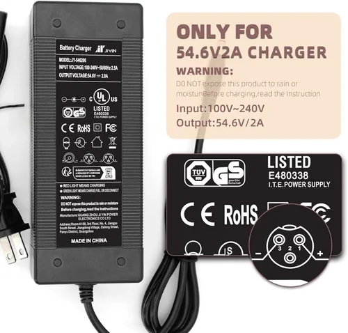 Miniatura 8 de Cargador de scooter eléctrico Ebike de 54.6 V 2 A para batería de litio de 48 V, 5 enchufes adaptadores, cargador de repuesto rápido compatible