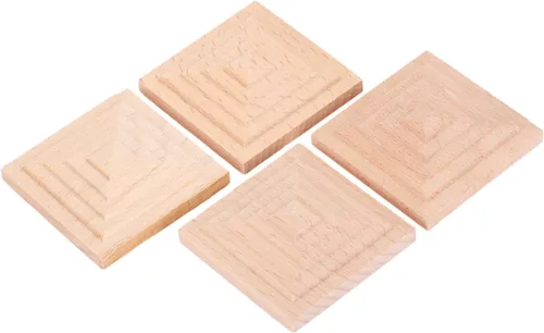 Miniatura 3 de MUXSAM Apliques cuadrados tallados de madera, paquete de 4 calcomanías de madera sin pintar para espejos, paredes, puertas, gabinete, tocador