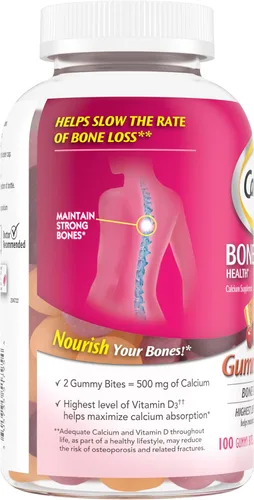 Miniatura 9 de Caltrate Gummy Bites 500 mg Suplemento de calcio y vitamina D, cereza negra, fresa, naranja, 100