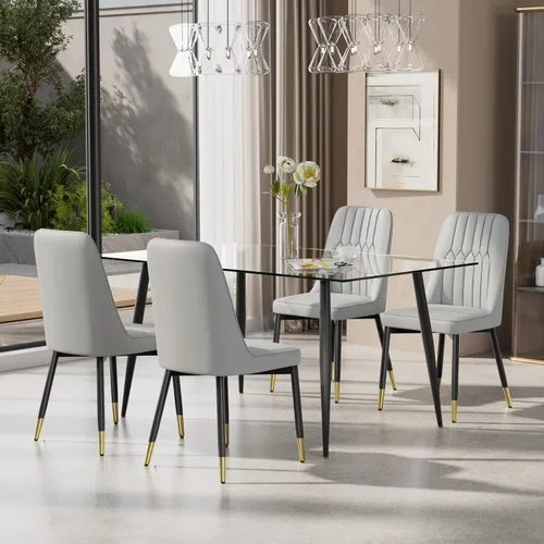 Miniatura 11 de Juego de mesa de comedor moderno de 51 pulgadas para 4, juego de sillas de mesa de cocina de vidrio para 4, mesa de cocina rectangular con 4 sillas