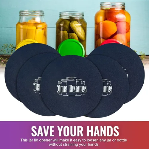 Miniatura 4 de JAR HEADS Juego de abridores de tarros de goma con almohadilla de agarre de 5 piezas - Agarres gruesos de 5 pulgadas para abrir tarros fabricados