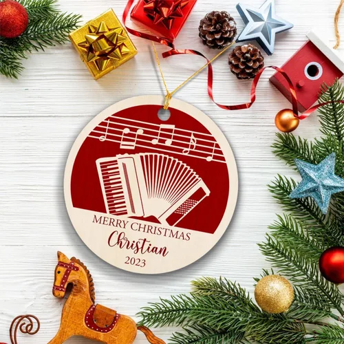Miniatura 5 de Adorno de Navidad de instrumento musical de acordeón, nombre personalizado y adorno de año para acordeonista, regalo de profesor de música