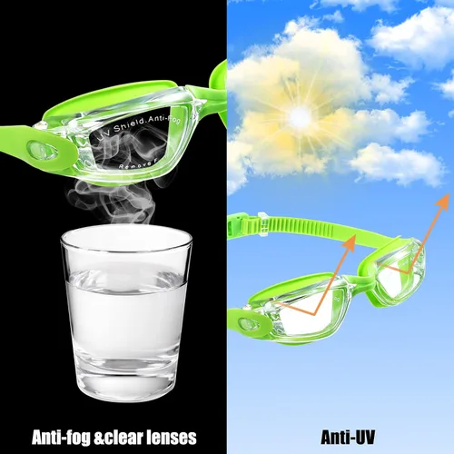 Miniatura 4 de Paquete de 6 gafas de natación antivaho con marco de silicona suave sin fugas, gafas de natación anti UV con 6 clips para la nariz, 6 tapones