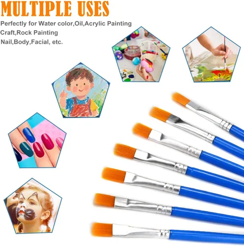 Miniatura 3 de 100 Pinceles de Pintura para Pintura Acrílica, Pinceles para Niños, Pelo de Nailon Plano, Pincel de Manualidades, Pequeño, Óleo, Acuarelas, Azul