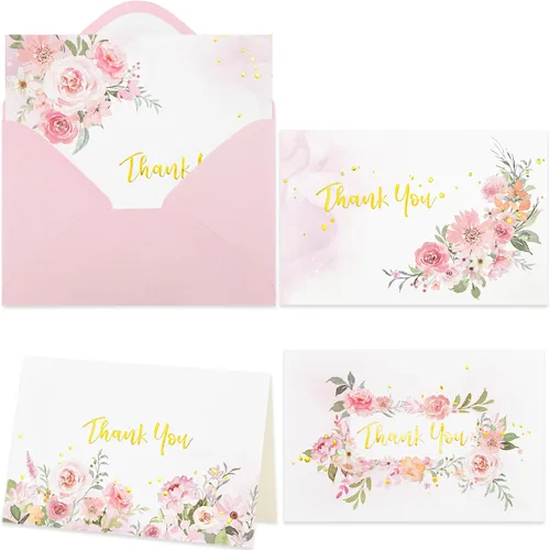 Miniatura 10 de Crisky Tarjetas de agradecimiento, 4 surtidos, flores pintadas en acuarela