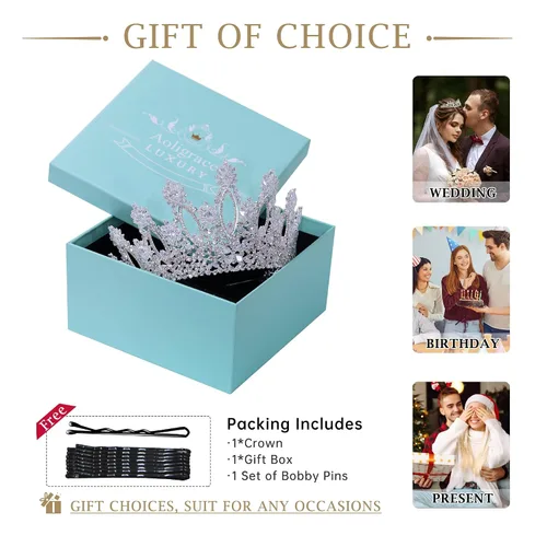 Miniatura 6 de Tiaras de Boda Plateadas Altas para Mujer, Coronas de Quinceañera de Zirconia Cúbica de Lujo para Mujer, Accesorios para el Cabello de CZ