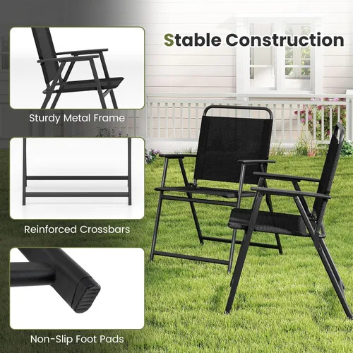 Miniatura 7 de Tangkula Juego de 2 sillas plegables para exteriores, sillas de comedor de patio con asiento de tela transpirable y reposabrazos acogedores, marco