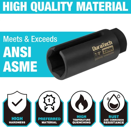 Miniatura 5 de DURATECH Juego de llaves de vaso del sensor de oxígeno O2 de 3/8" x 7/8" (22mm), herramienta de extracción del sensor de oxígeno de acero
