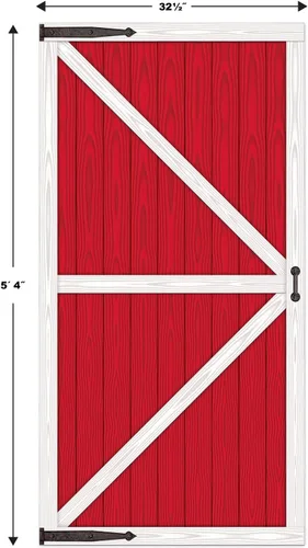 Miniatura 2 de Beistle Accesorios para puerta de granero rojos: paneles de fondo de fotos de plástico fino con impresión de puerta izquierda y derecha para fiestas