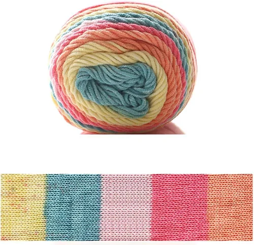 Miniatura 26 de Hilo de color de algodón para tartas, hilo multicolor arcoíris para tejer y tejer a ganchillo, 2 bolas de 7.05 oz, 45% algodón, 55% acrílico, hilo
