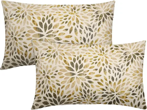 Miniatura 15 de Juego de 2 fundas de almohada de dalia rojo burdeos de 16 x 16 pulgadas, fundas de almohada geométricas rústicas de flores de algodón y lino