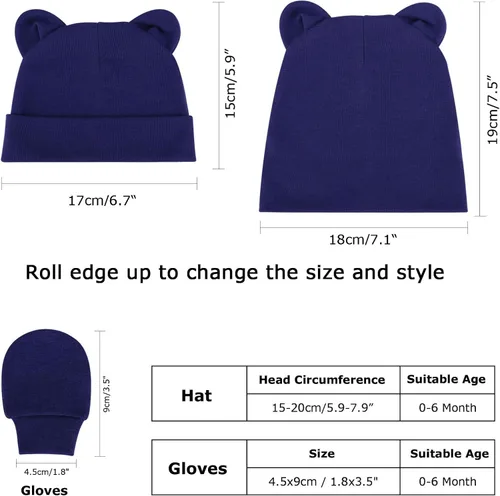Miniatura 7 de BQUBO - Juego de guantes para bebés recién nacidos, para niños y niñas, gorro de hospital, gorros, guantes para bebés de 0 a 6 meses