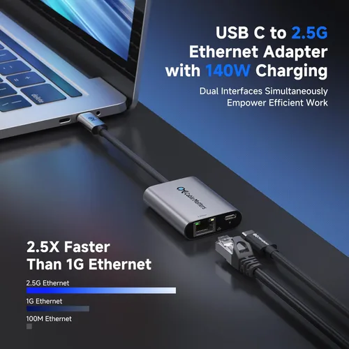 Miniatura 2 de Cable Matters Adaptador USB C a Ethernet de 2.5 Gb con carga de 140 W, velocidad de red de 2.5 Gigabit, adaptador USB C a Ethernet compatible