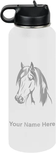Miniatura 57 de LaserGram Botella de agua personalizada, cabeza de caballo 1, acero inoxidable de doble pared aislada al vacío con popote superior, regalo grabado