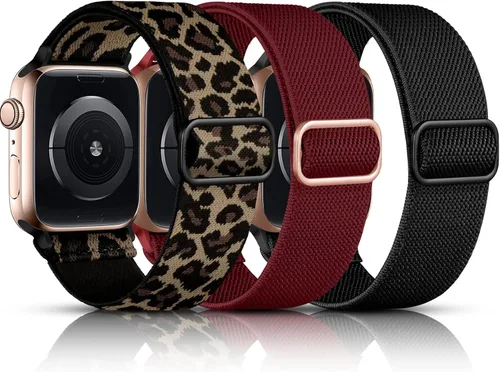 Miniatura 26 de DaQin Paquete de 3 correas elásticas Solo Loop compatibles con Apple Watch de 1.654 pulgadas, 1.614 pulgadas, 1.575 pulgadas, 1.496 pulgadas, Boho