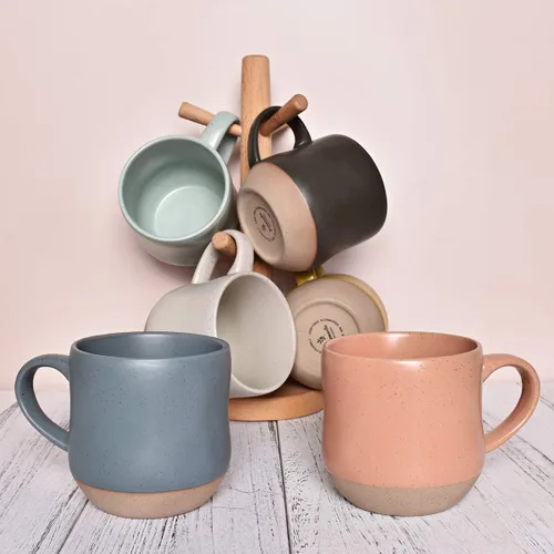Miniatura 7 de Bosmarlin Taza grande de cerámica moteada para café, 17 onzas, apta para lavavajillas y microondas (azul, 1)