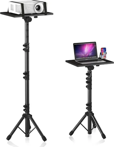 Miniatura 9 de Trípode ajustable para proyector, altura de laptop de 23.5 a 46.5 pulgadas con soporte para teléfono de cuello de cisne, piso para oficina, hogar