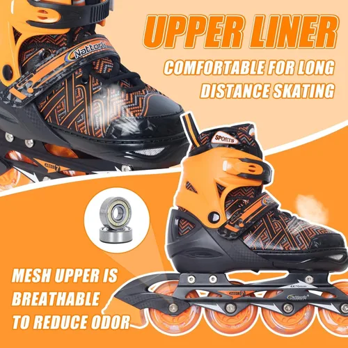 Miniatura 3 de Nattork Patines en línea ajustables para niños y niñas, azul negro rojo con ruedas iluminadas, patinaje sobre ruedas juvenil para principiantes de 3