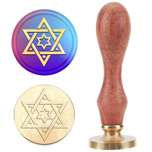 MAYJOYDIY Star of David - Sello de cera hexagonal con diseño de estrella y luna, 6 sellos de estrella puntiaguda de 0.98 pulgadas, sellos de cobre,