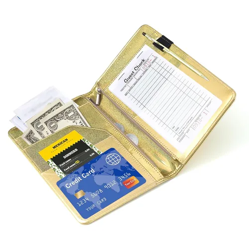 Miniatura 5 de Libreta organizadora para camarera Book&Waitstaff; de piel con brillos y cartera y bolsillo con cierre; lindo organizador con bolsillo para monedas