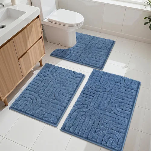 Miniatura 18 de Vaukki Juego de alfombras de baño de 3 piezas, color beige, lavables, antideslizantes, suaves, para ducha y bañera, alfombra de microfibra