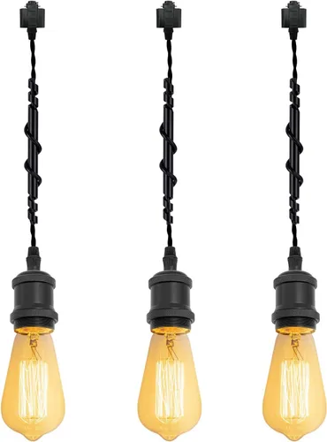 Miniatura 32 de Kiven 3 luces H System Track Mini colgante, soporte de lámpara con acabado negro perla, kit de luces de riel, colgante de rosa, tela trenzada