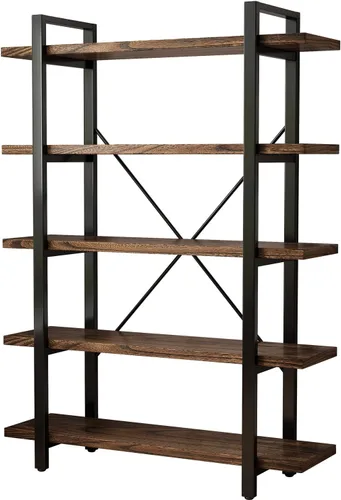Miniatura 6 de Estantería de 3 niveles moderna rústica abierta, estantería de oficina de madera maciza, estanterías de madera y metal, unidad de estanterías