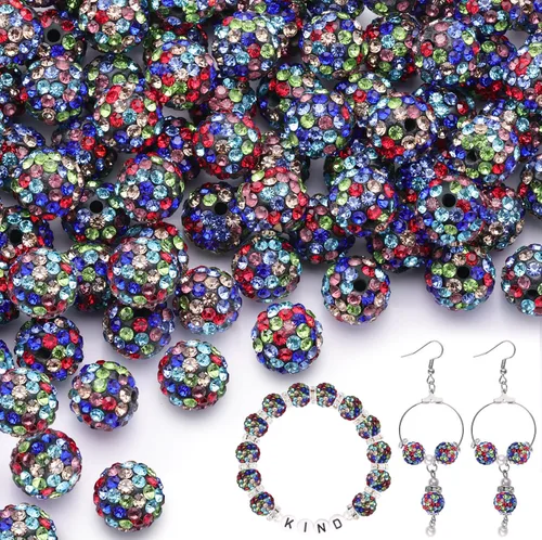 Miniatura 35 de 100 cuentas de diamantes de imitación de 0.394 pulgadas para la fabricación de joyas, 10 cuentas redondas brillantes de discoteca de Shamballa