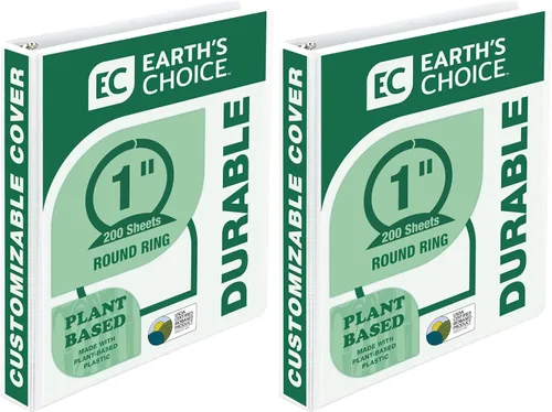 Samsill Earth's Choice - Carpetas a base de plantas con 3 anillos redondos de 1 pulgada, hasta 25% de plástico a base de plantas, certificado a base
