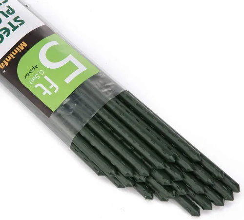 Mininfa Estacas de acero para plantas de 5 pies, estacas de jardín de metal recubierto de plástico, soporta escalada para tomates, árboles,