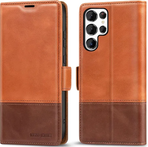 Miniatura 14 de KEZiHOME Funda para Galaxy S23 Ultra, de cuero genuino [bloqueo RFID], funda tipo cartera, ranura para tarjetas con tapa magnética y soporte