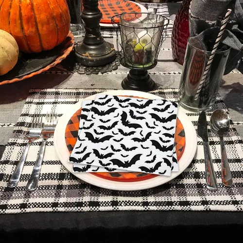 Miniatura 7 de AnyDesign Paquete de 80 servilletas de papel de Halloween de 6.5 x 6.5 pulgadas, servilletas de papel desechables de murciélago negro, servilletas
