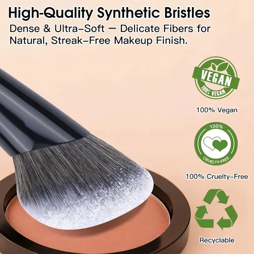 Miniatura 6 de Brocha de maquillaje de doble extremo, base plana y pincel de contorno en ángulo para una mezcla impecable, cobertura suave y contorno sin esfuerzo