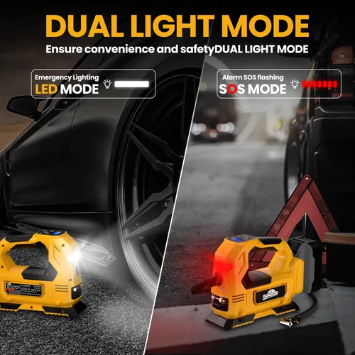 Miniatura 6 de Inflador de neumáticos inalámbrico Compresor de aire para batería DeWalt de 20 V máximo, bomba de aire portátil de mano de luz LED de 150 PSI