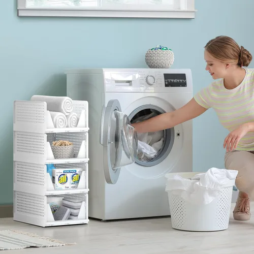 Miniatura 2 de Sorbus Paquete de 4 organizadores de estantes medianos con diseño frontal abierto debajo del estante para armario, baño, cocina, garaje, cestas