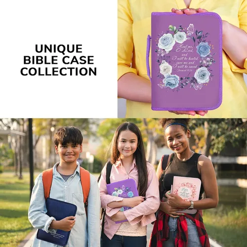 Miniatura 37 de DEHITE Funda para la Biblia para mujer, bolsas de transporte de la Biblia, tamaños medianos y grandes, ranuras para bolígrafos, tela de primera