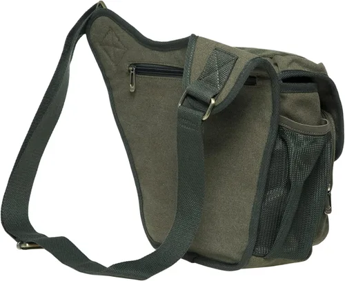 Miniatura 7 de Bolso de mensajero de lona vintage para hombre, bolso de mensajero de retazos de cuero en el pecho 3-4-verde militar