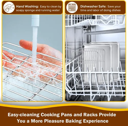 Miniatura 7 de P&P CHEF Sartenes para horno tostador de 9 pulgadas con estantes, 4 piezas de bandeja de horno de acero inoxidable para hornear y estante