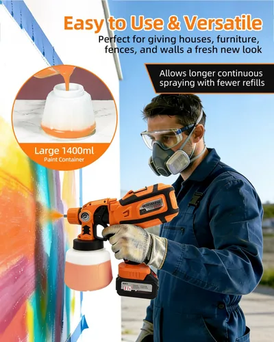 Miniatura 8 de Pulverizador de pintura HVLP inalámbrico - Motor de 650 W, recipiente desmontable de 47.3 fl oz, 6 boquillas de cobre, 3 patrones de pulverización