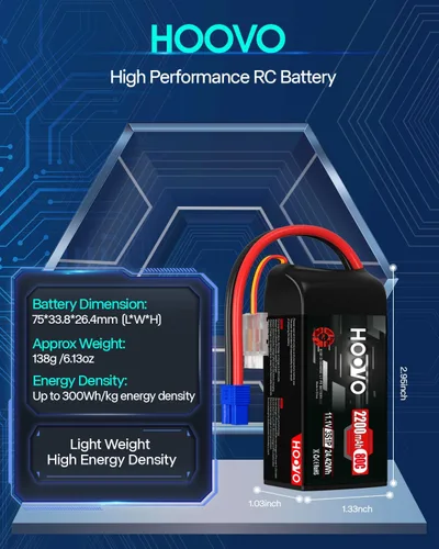 Miniatura 3 de HOOVO 3S Lipo Battery 2200mAh 80C 11.1V Shorty Lipo Batería Softcase con conector EC3 para drone RC Quadcopter helicóptero avión FPV RC Car, 2