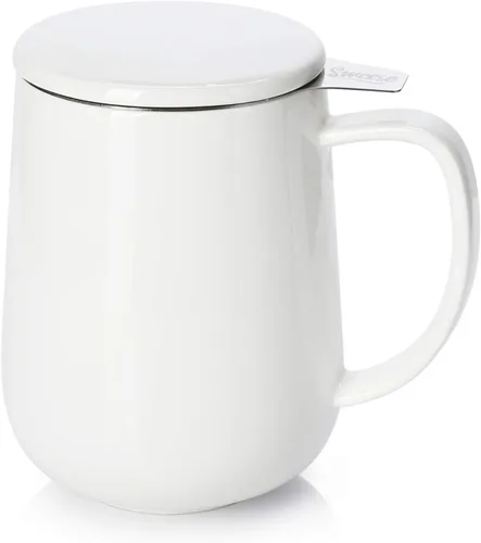 Miniatura 11 de Sweese Taza de té de porcelana de 20 onzas con infusor y tapa, taza de té grande para té suelto, apta para microondas y lavavajillas, aislada, Azul